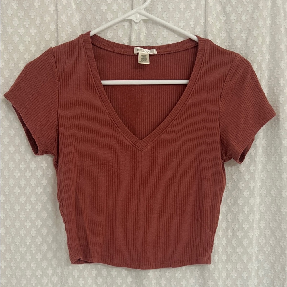 Bozzolo mauve V-Neck Ribbed Crop Top